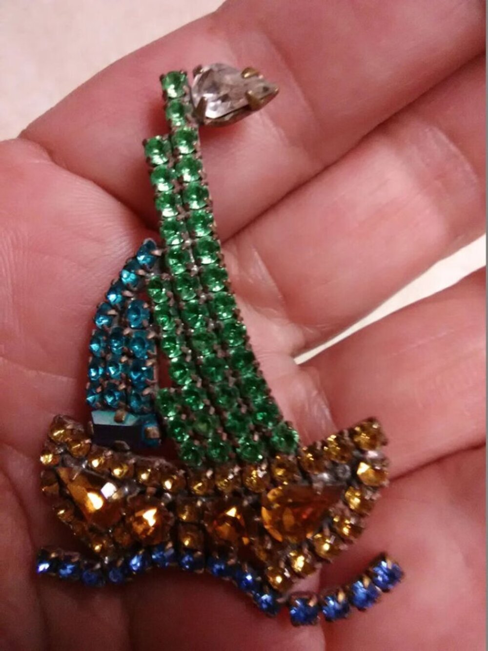 Lilien signed rhinestone sailboat sail boat pin